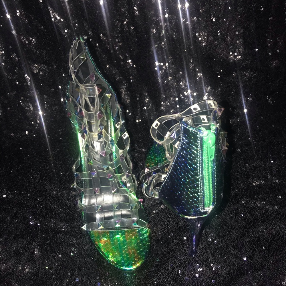 Clear studded snake heels